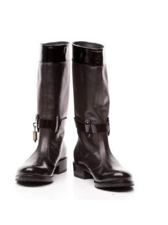 Fabi black smooth and patent leather boots