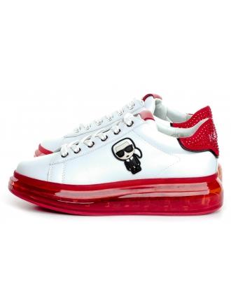 Sneakersy Damskie Karl Lagerfeld Biel KL62630 01D White Lthr w/Red