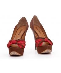 Women&#039;s brown and maroon leather heels