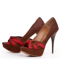 Women&#039;s brown and maroon leather heels